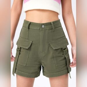 Cider High Rise Denim Cargo Shorts